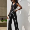 Joseph Ribkoff Sleeveless V-Neck Jumpsuit Midnight Blue/Vanilla