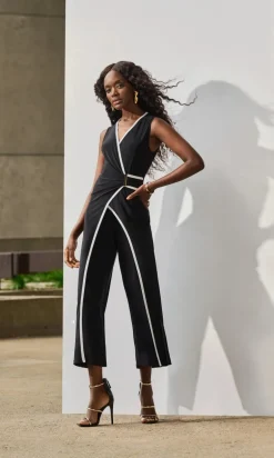 Joseph Ribkoff Sleeveless V-Neck Jumpsuit Midnight Blue/Vanilla