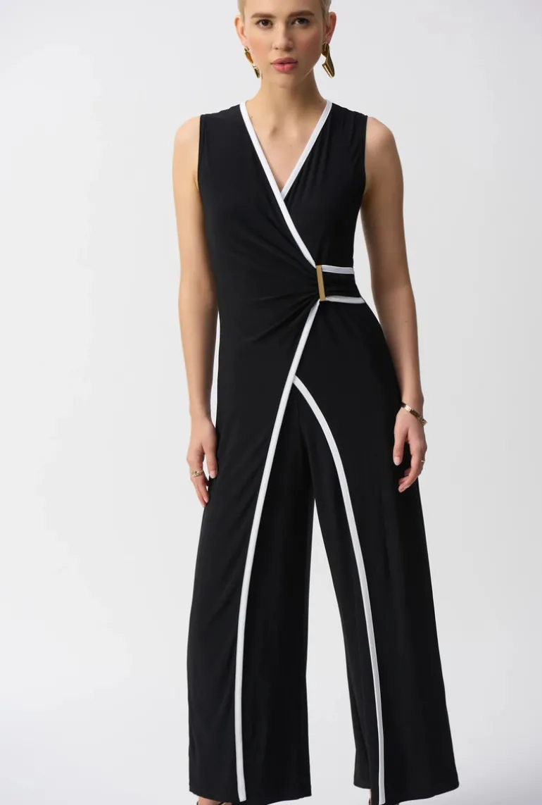 Joseph Ribkoff Sleeveless V-Neck Jumpsuit Midnight Blue/Vanilla