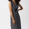 Joseph Ribkoff V-Neck Stripe Dress Midnight Blue/Vanilla