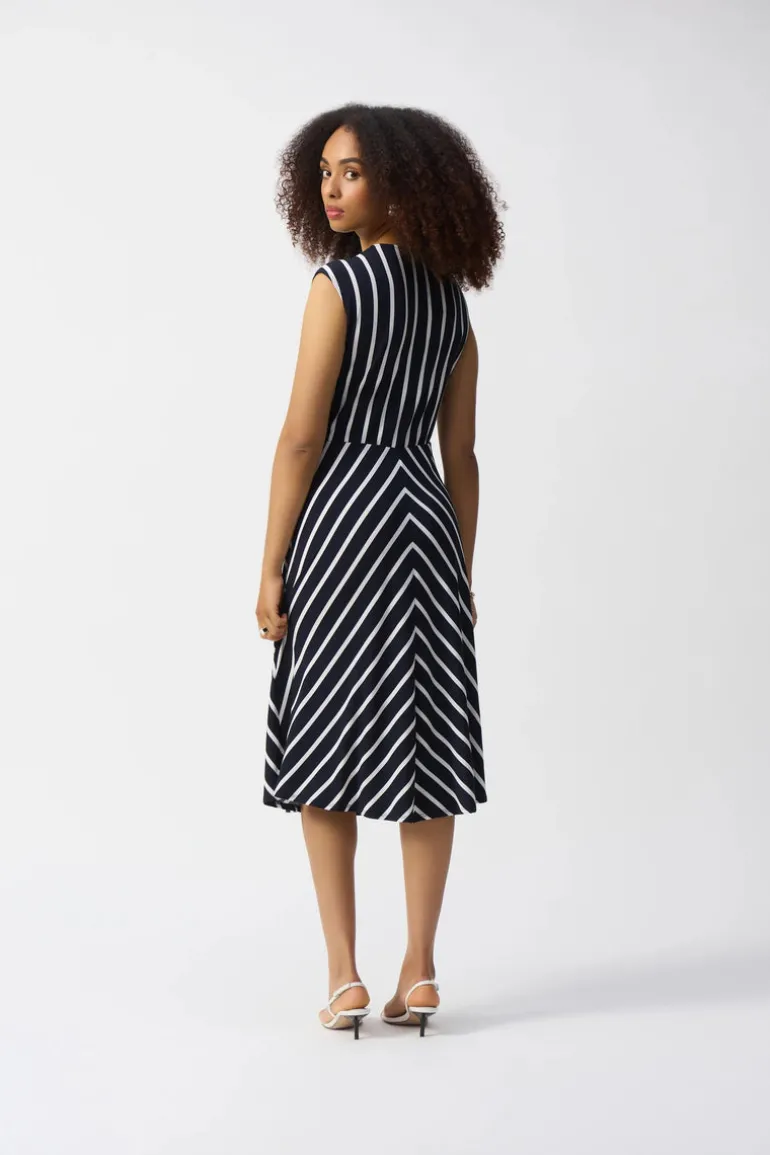 Joseph Ribkoff V-Neck Stripe Dress Midnight Blue/Vanilla
