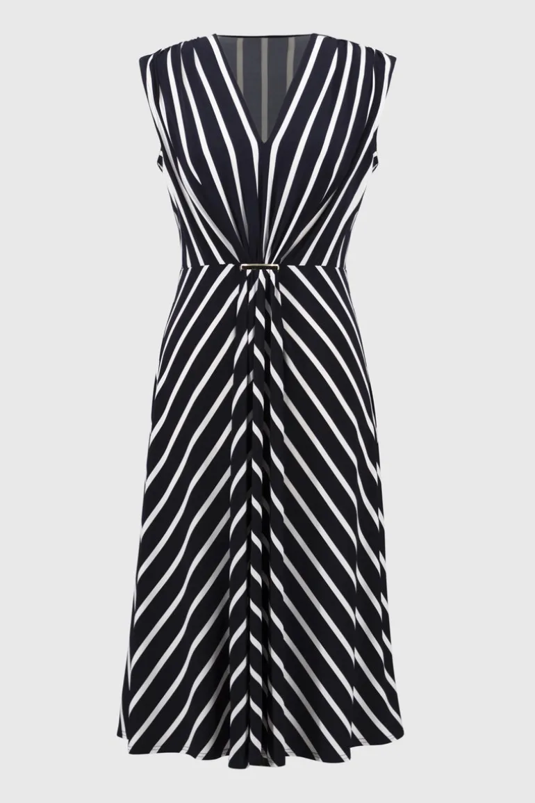Joseph Ribkoff V-Neck Stripe Dress Midnight Blue/Vanilla