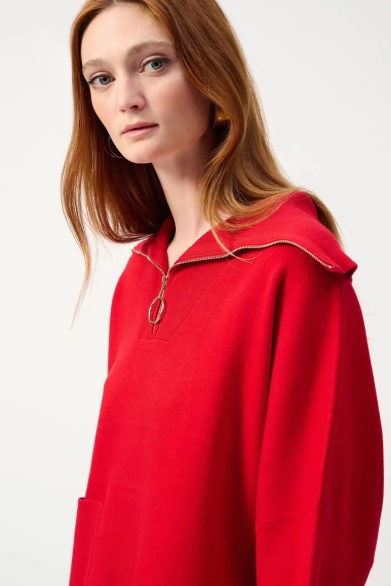 Joseph Ribkoff Zip Collar Knit Sweater Lipstick Red