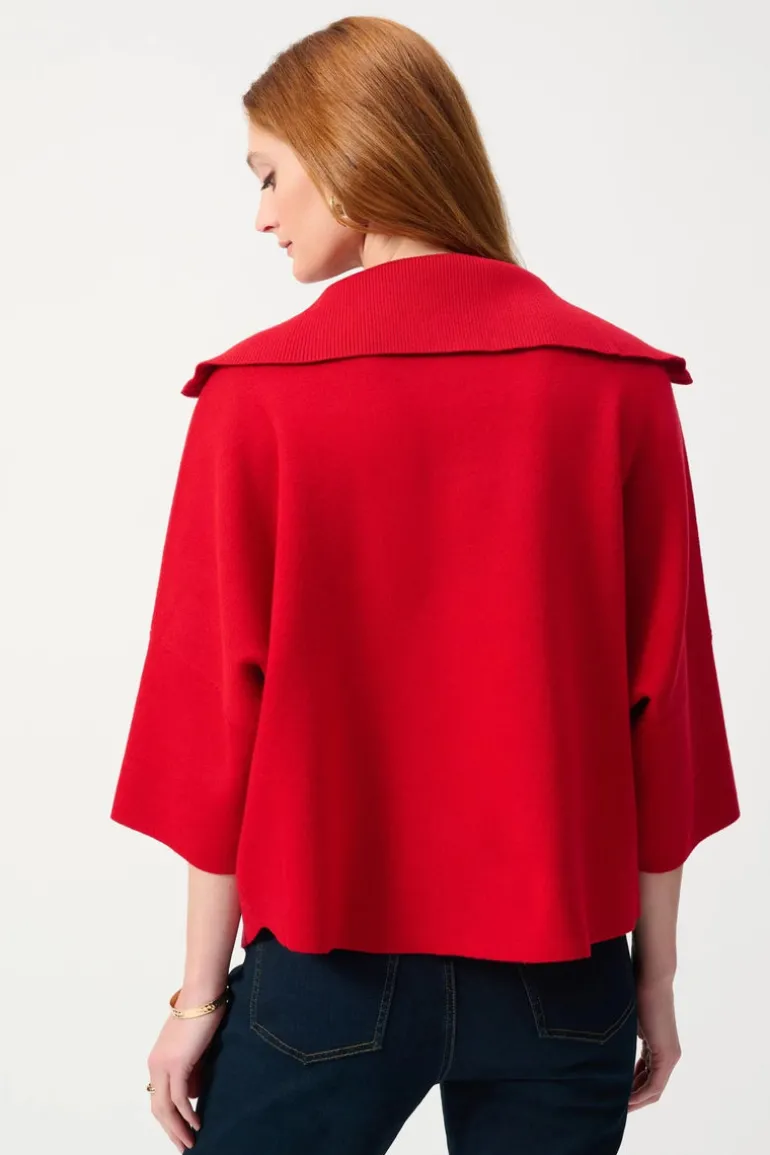 Joseph Ribkoff Zip Collar Knit Sweater Lipstick Red