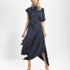 Kevan Jon Mila Pleat Knee Dress Navy