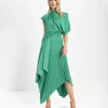 Kevan Jon Mila Pleat Knee Dress Emerald Green