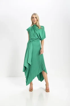 Kevan Jon Mila Pleat Knee Dress Emerald Green