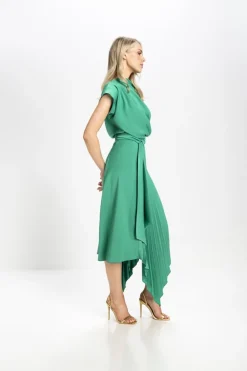 Kevan Jon Mila Pleat Knee Dress Emerald Green