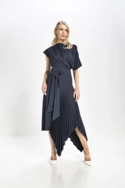 Kevan Jon Mila Pleat Knee Dress Navy