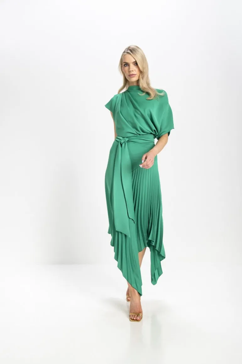 Kevan Jon Mila Pleat Knee Dress Emerald Green
