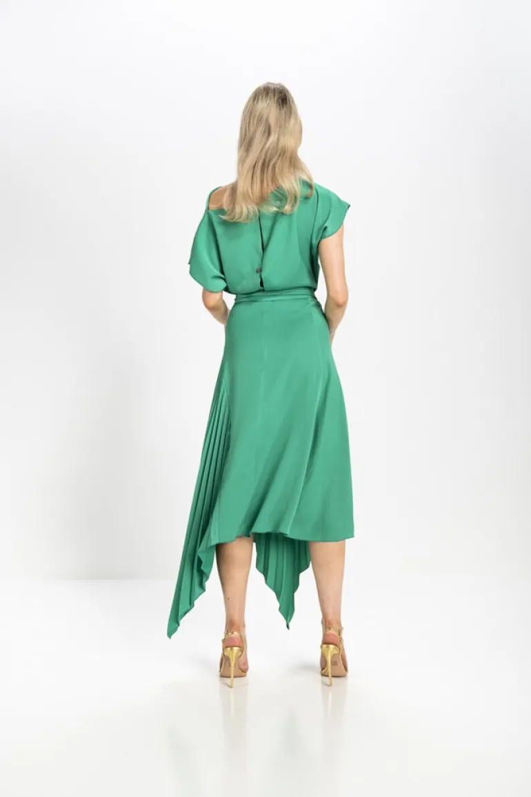 Kevan Jon Mila Pleat Knee Dress Emerald Green