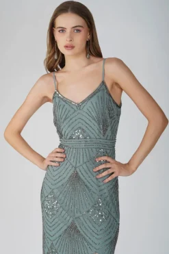 Lace & Beads Penelope Embroidered Midi Dress Teal