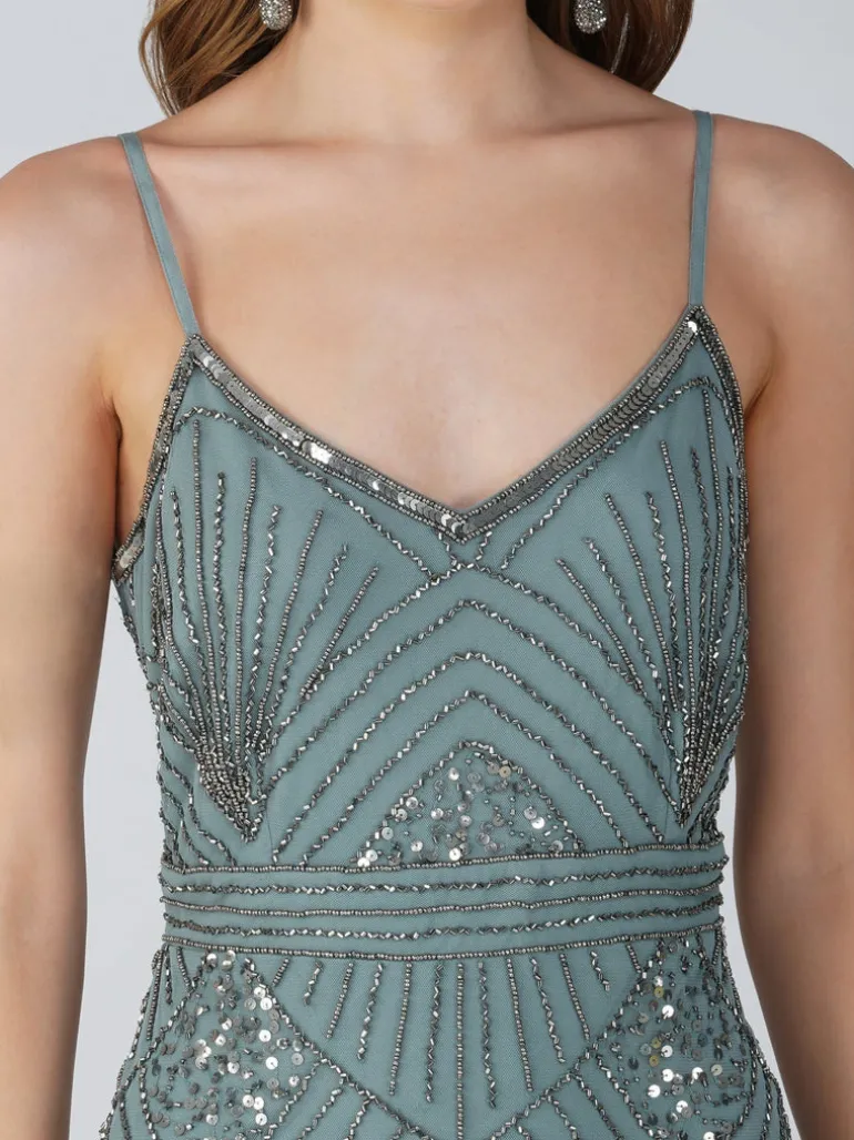 Lace & Beads Penelope Embroidered Midi Dress Teal