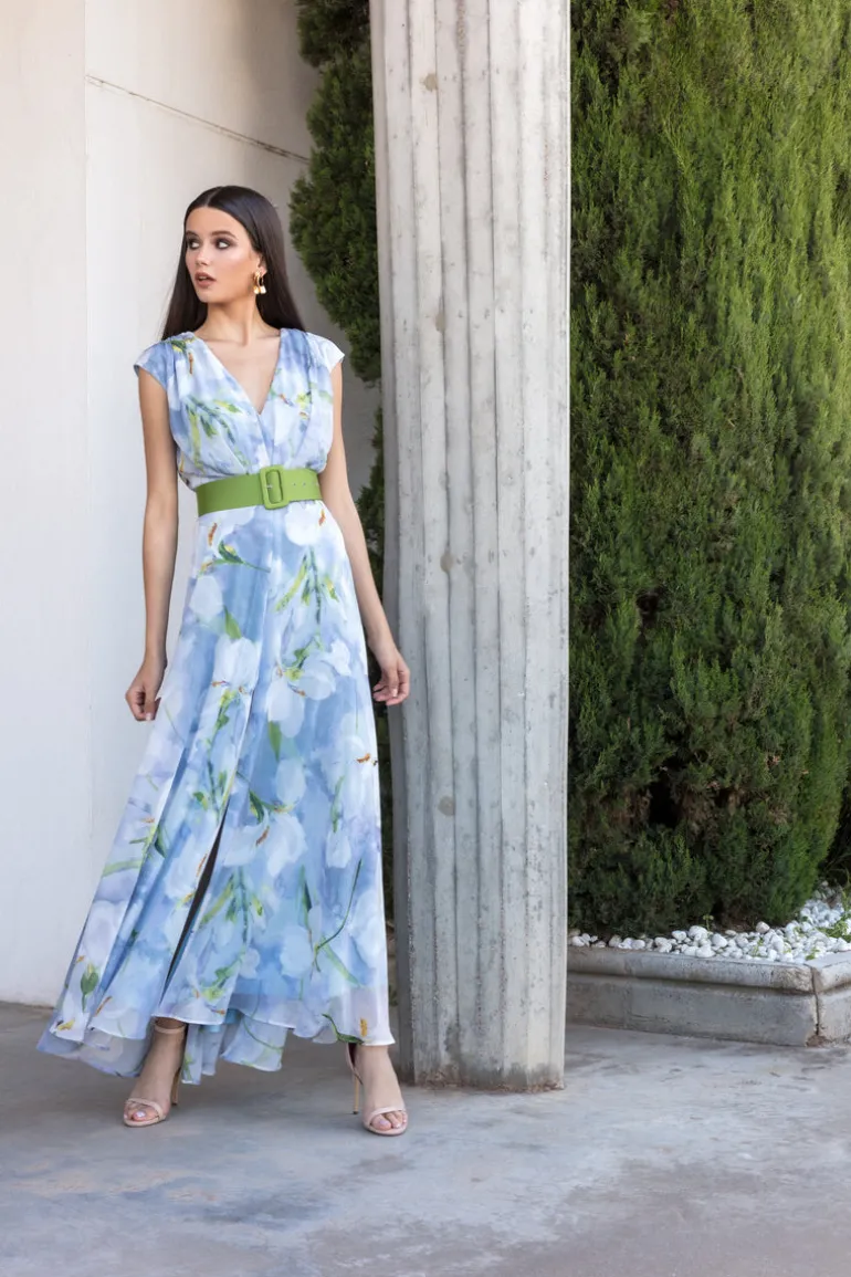 Matilde Cano Blue Floral Print Dres