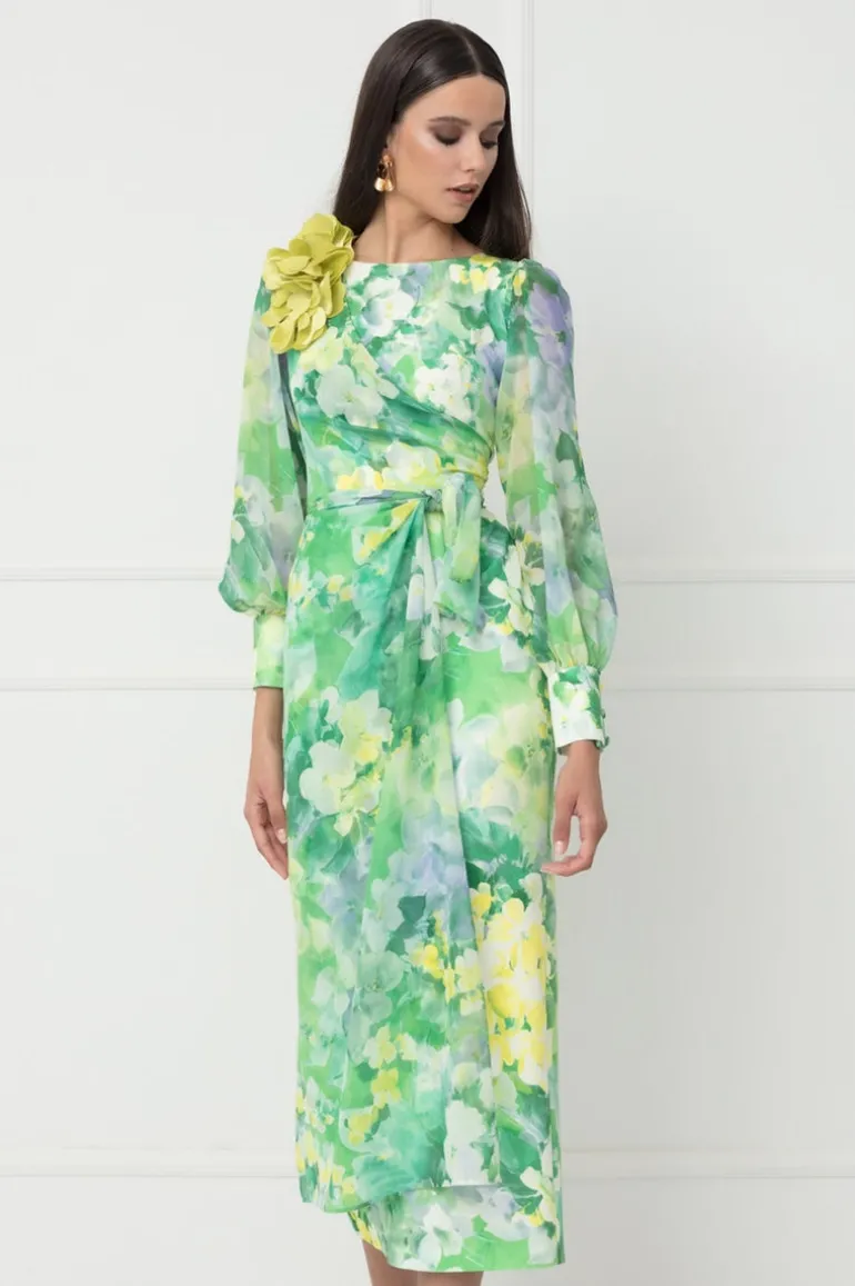 Matilde Cano Floral Print Dress Green/Cream
