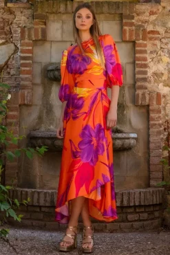 Matilde Cano 2-Piece Orange Flower Print