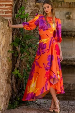 Matilde Cano 2-Piece Orange Flower Print