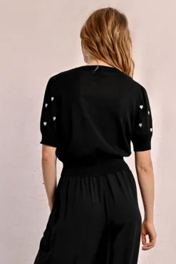 Molly Bracken Knit Cardi With Heart Pattern Black