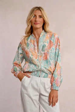Molly Bracken Bomber Jacket Turquoise Jazz Print