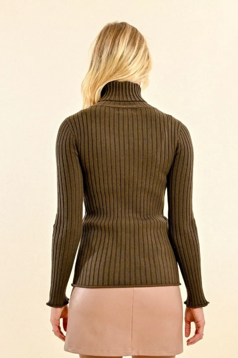 Molly Bracken Knit Ribbed Sweater Khaki