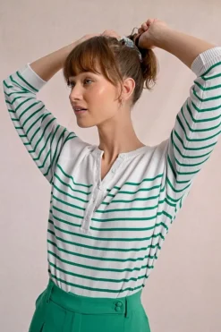 Molly Bracken Knit Striped Sweater White/Green