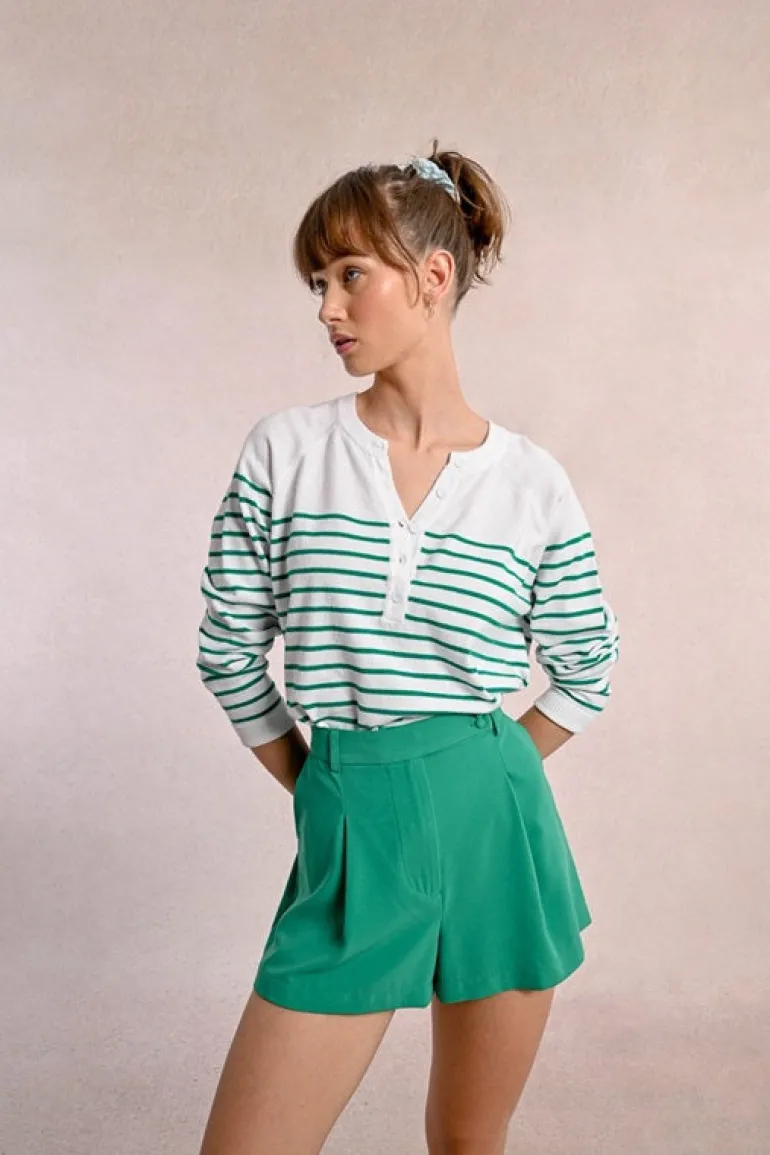 Molly Bracken Knit Striped Sweater White/Green