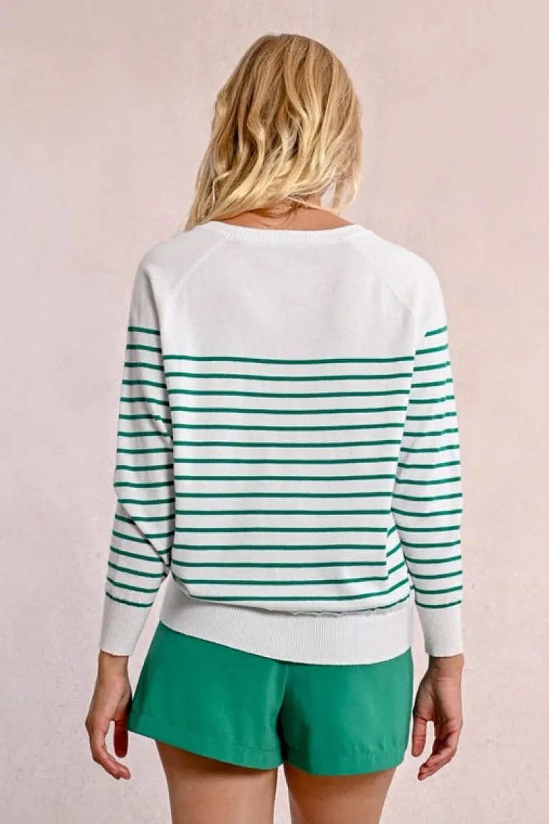 Molly Bracken Knit Striped Sweater White/Green