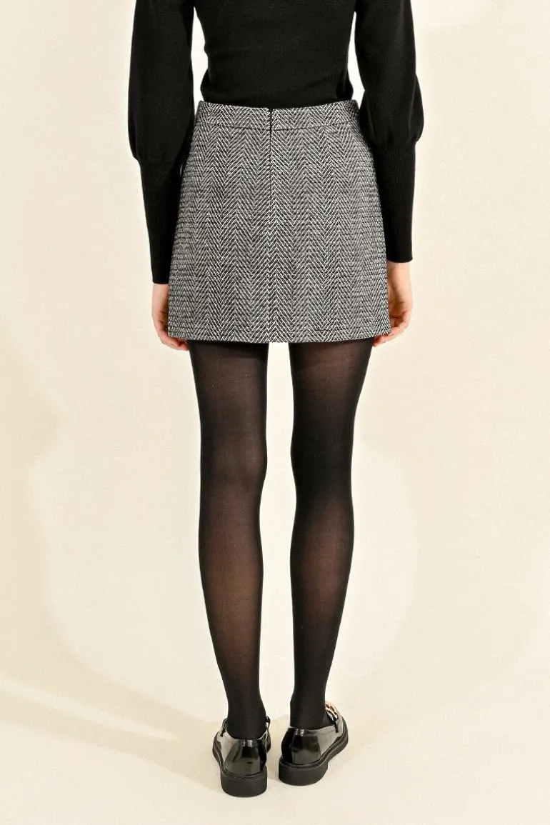 Molly Bracken Short Herringbone Skirt Black/Off-white
