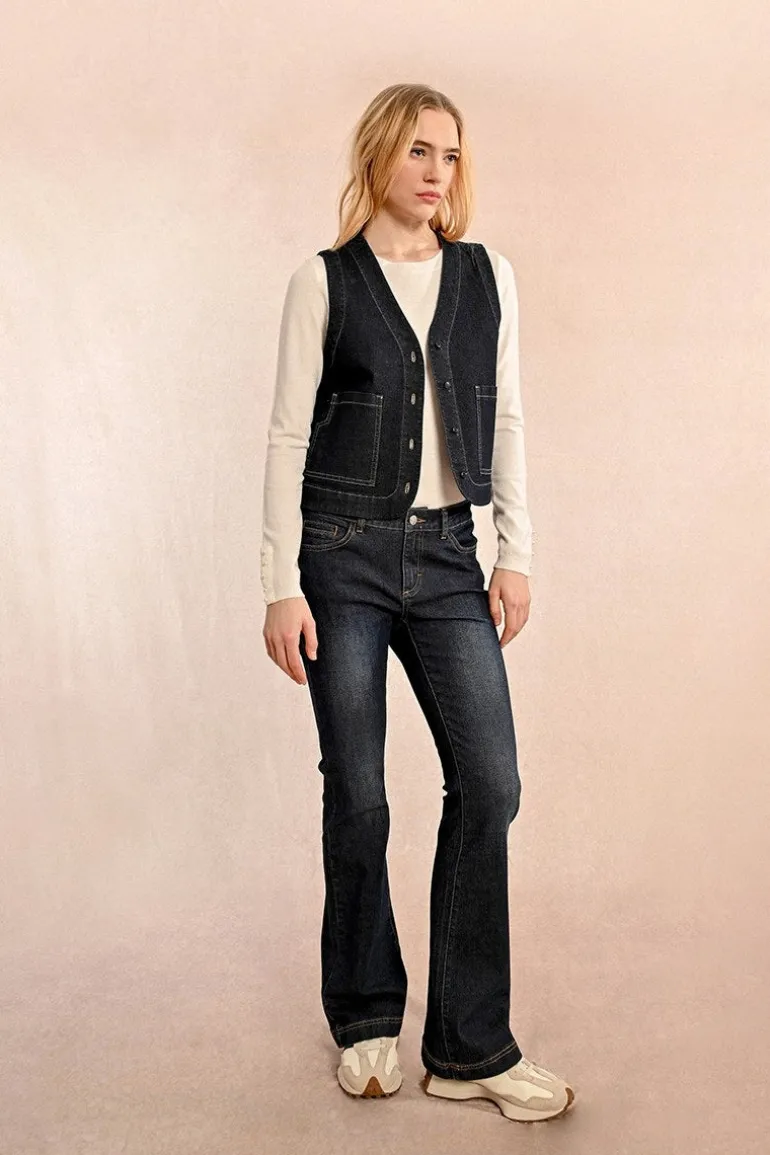 Molly Bracken Sleeveless Dark Denim Jacket