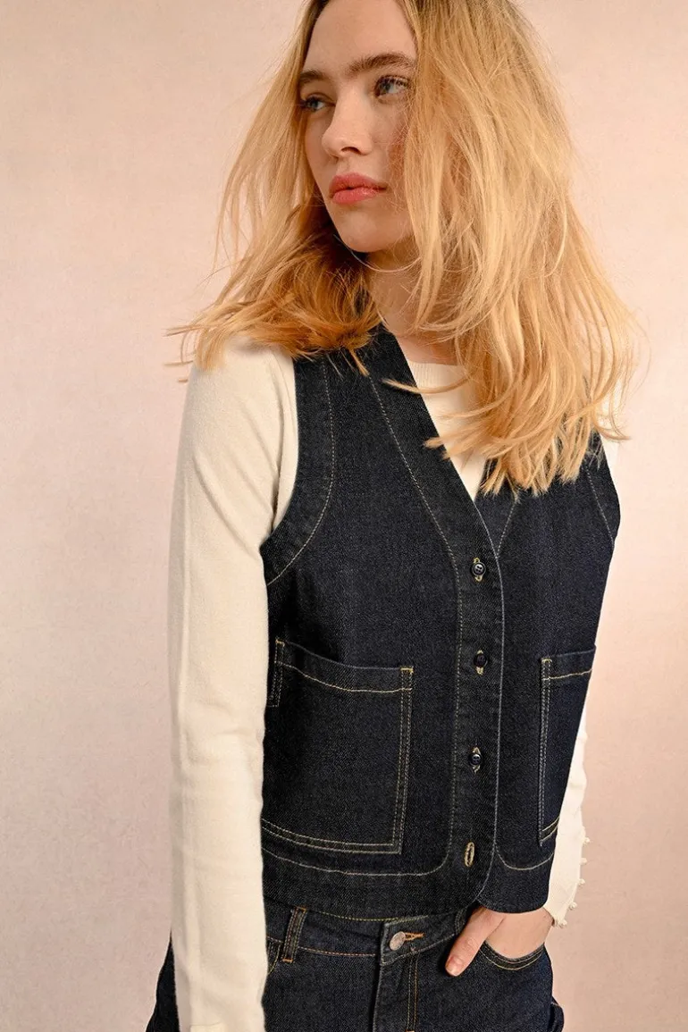 Molly Bracken Sleeveless Dark Denim Jacket