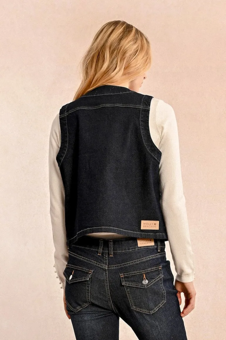 Molly Bracken Sleeveless Dark Denim Jacket