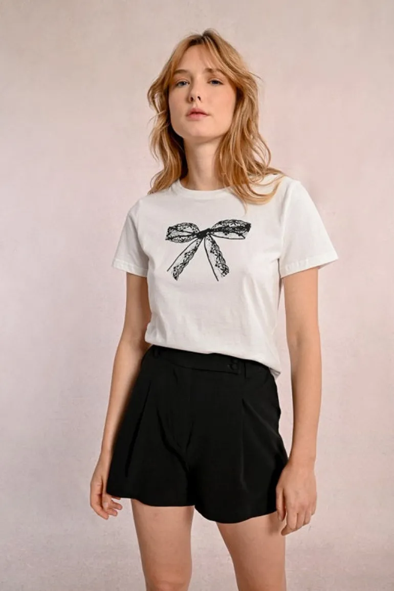 Molly Bracken Tee With Bow Detail Off-white