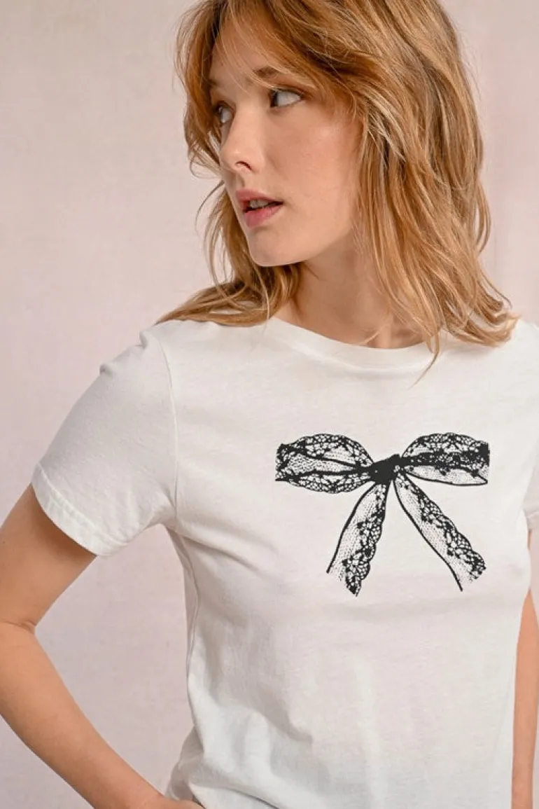 Molly Bracken Tee With Bow Detail Off-white