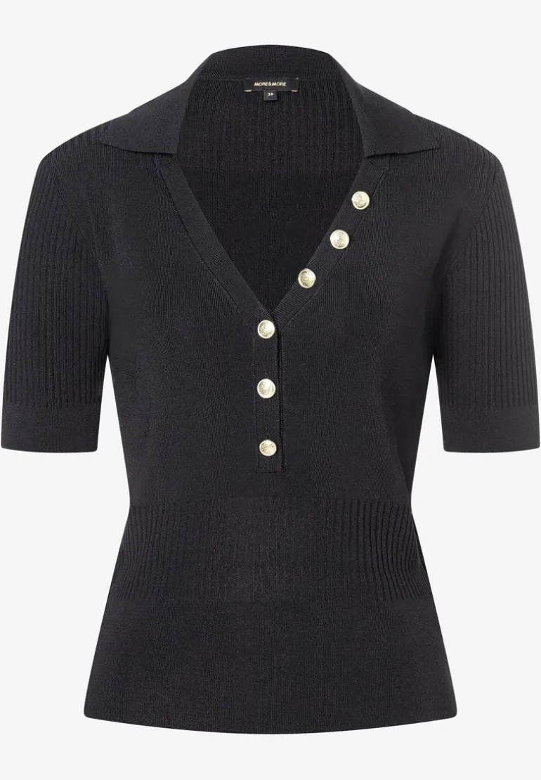 More & More Knit Top With Dec Buttons Black