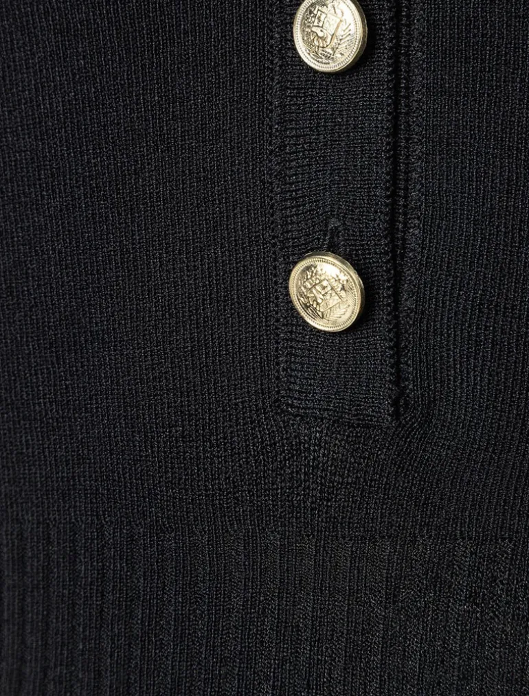 More & More Knit Top With Dec Buttons Black
