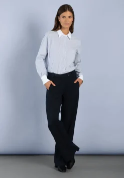 More & More Wide Leg Pinstripe Trousers Navy