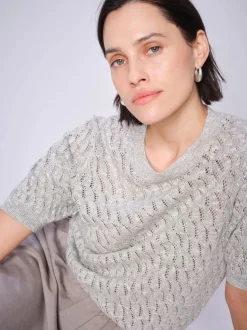 Mos Mosh Karin Marisol Linen Knit Top Shadow Grey