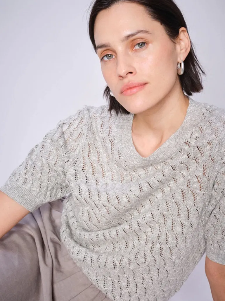 Mos Mosh Karin Marisol Linen Knit Top Shadow Grey