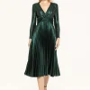 Nissa Green Pleated Midi Dress
