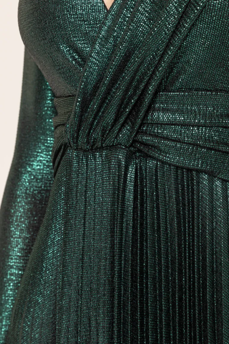Nissa Green Pleated Midi Dress