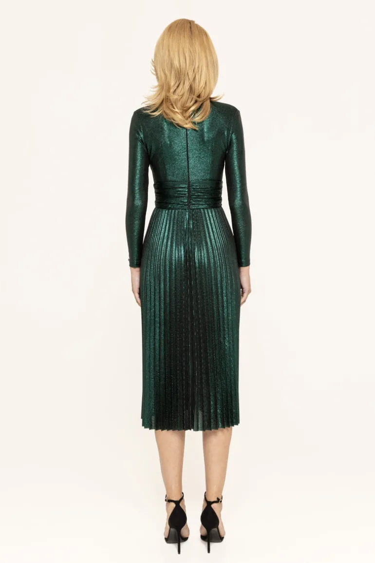 Nissa Green Pleated Midi Dress