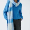 Oui Check Knit Scarf Blue/White
