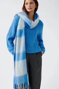 Oui Check Knit Scarf Blue/White