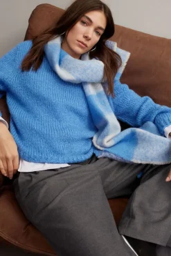 Oui Check Knit Scarf Blue/White