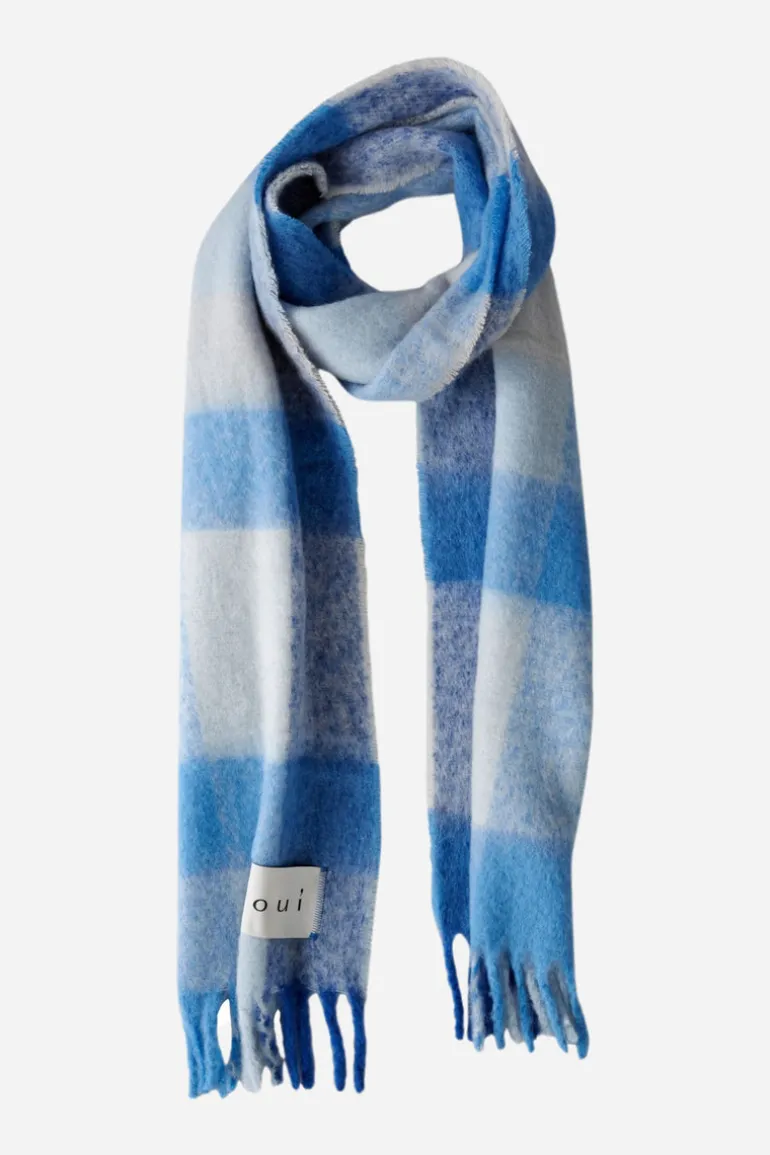 Oui Check Knit Scarf Blue/White