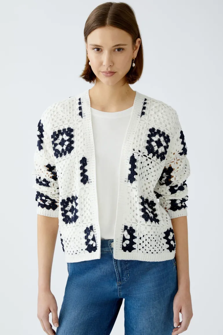 Oui Knit Cardigan White/Navy