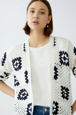 Oui Knit Cardigan White/Navy