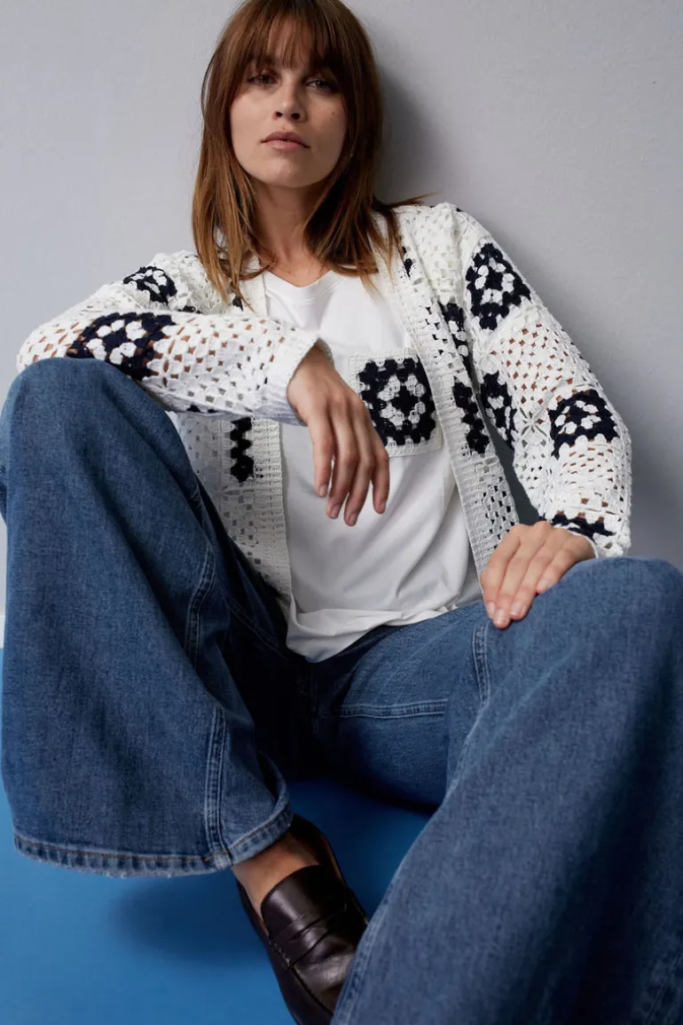 Oui Knit Cardigan White/Navy