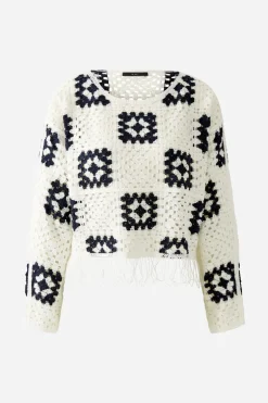 Oui Knit Check Jumper White/Navy