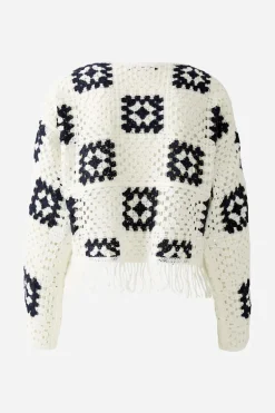 Oui Knit Check Jumper White/Navy